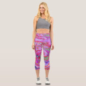 Groovy Abstrakt Retro Rot, Lila und rosa Swirl Capri Leggings (Vorderseite)