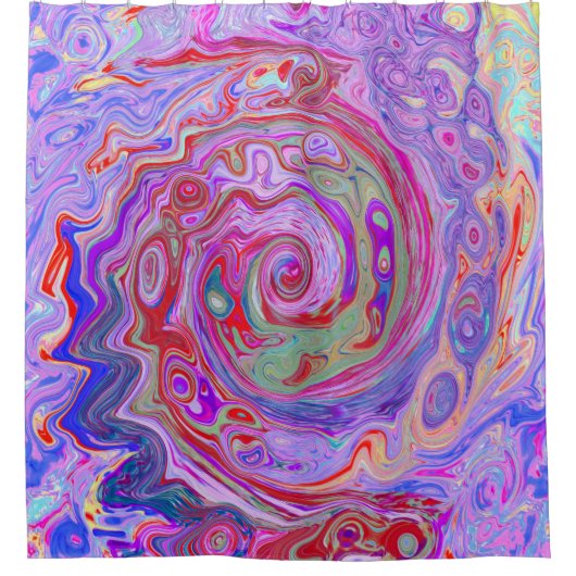 Groovy Abstrakt Retro Rot, Lila und rosa Swirl Duschvorhang (Vorderseite)
