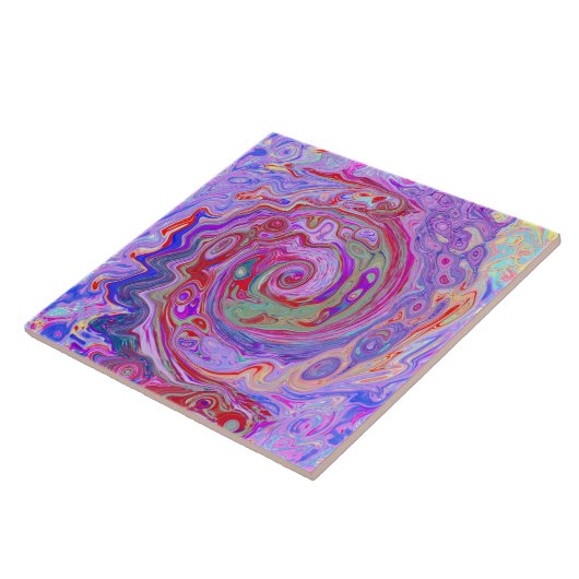 Groovy Abstrakt Retro Rot, Lila und rosa Swirl Fliese (Seite)