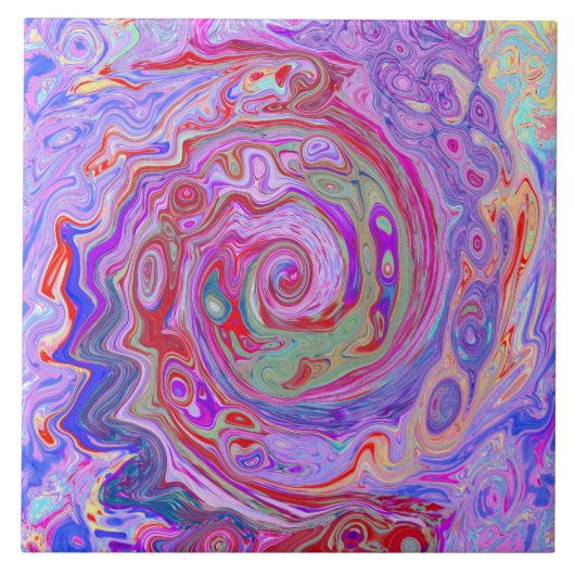 Groovy Abstrakt Retro Rot, Lila und rosa Swirl Fliese (Vorderseite)