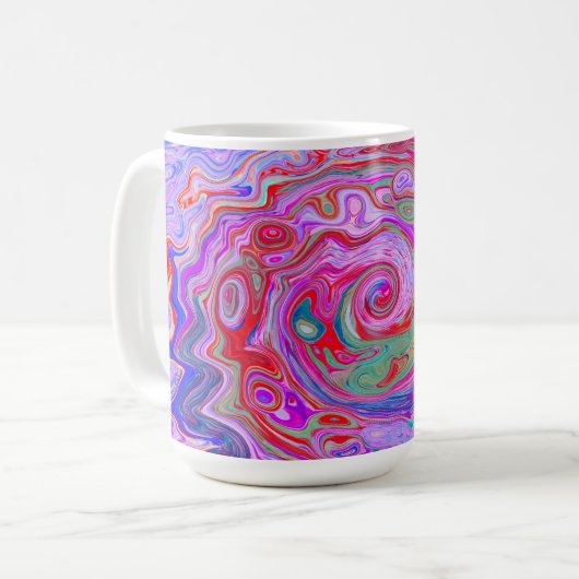 Groovy Abstrakt Retro Rot, Lila und rosa Swirl Kaffeetasse (Vorderseite Links)