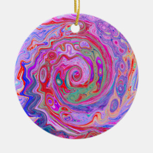 Groovy Abstrakt Retro Rot, Lila und rosa Swirl Keramik Ornament