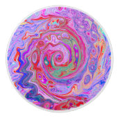 Groovy Abstrakt Retro Rot, Lila und rosa Swirl Keramikknauf (Vorderseite)