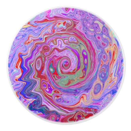 Groovy Abstrakt Retro Rot, Lila und rosa Swirl Keramikknauf (Vorderseite)