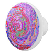 Groovy Abstrakt Retro Rot, Lila und rosa Swirl Keramikknauf (Rechts)