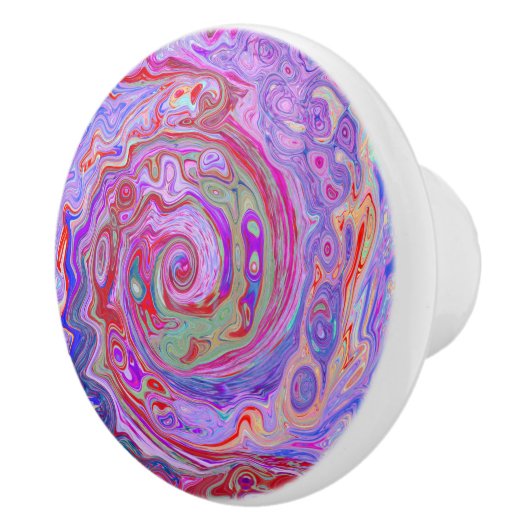 Groovy Abstrakt Retro Rot, Lila und rosa Swirl Keramikknauf (Rechts)