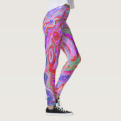 Groovy Abstrakt Retro Rot, Lila und rosa Swirl Leggings (Rechts)