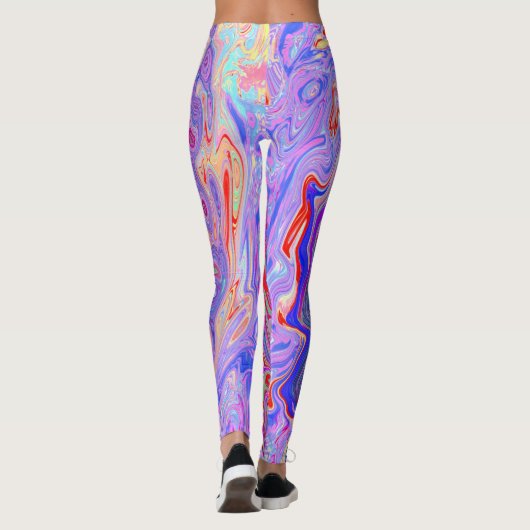 Groovy Abstrakt Retro Rot, Lila und rosa Swirl Leggings (Rückseite)