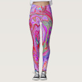 Groovy Abstrakt Retro Rot, Lila und rosa Swirl Leggings (Vorderseite)