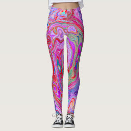 Groovy Abstrakt Retro Rot, Lila und rosa Swirl Leggings