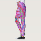 Groovy Abstrakt Retro Rot, Lila und rosa Swirl Leggings (Links)