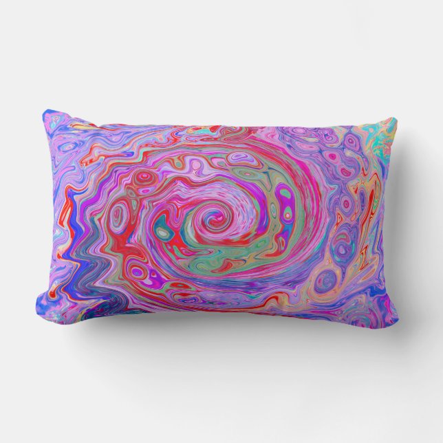 Groovy Abstrakt Retro Rot, Lila und rosa Swirl Lendenkissen (Vorderseite)