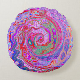 Groovy Abstrakt Retro Rot, Lila und rosa Swirl Rundes Kissen