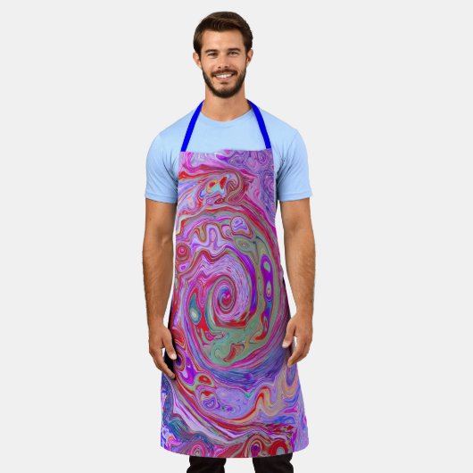 Groovy Abstrakt Retro Rot, Lila und rosa Swirl Schürze (Getragen)