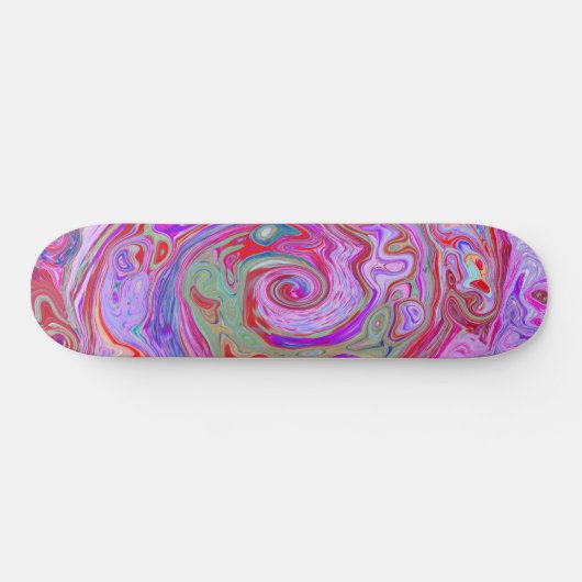 Groovy Abstrakt Retro Rot, Lila und rosa Swirl Skateboard (Horizontal)