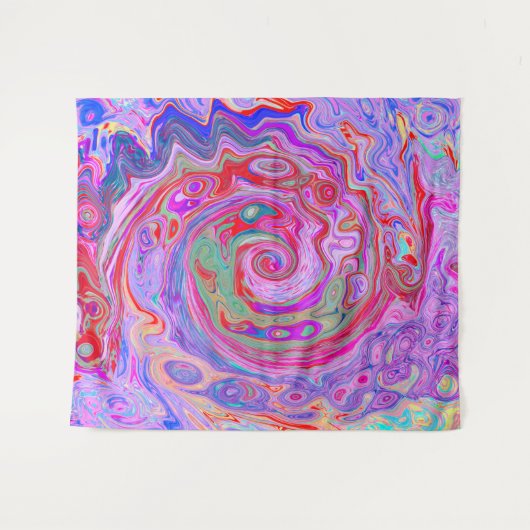 Groovy Abstrakt Retro Rot, Lila und rosa Swirl Wandteppich (Vorderseite (Horizontal))