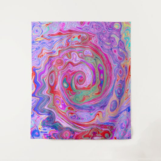 Groovy Abstrakt Retro Rot, Lila und rosa Swirl Wandteppich (Vorderseite)