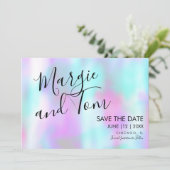 Groovy Abstrakt Script Save the Date Rosa Blau Einladung (Stehend Vorderseite)