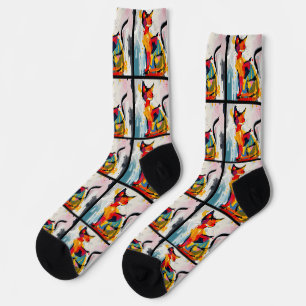 Groovy Abstrakte Katze im Stil der 60er Jahre Socken