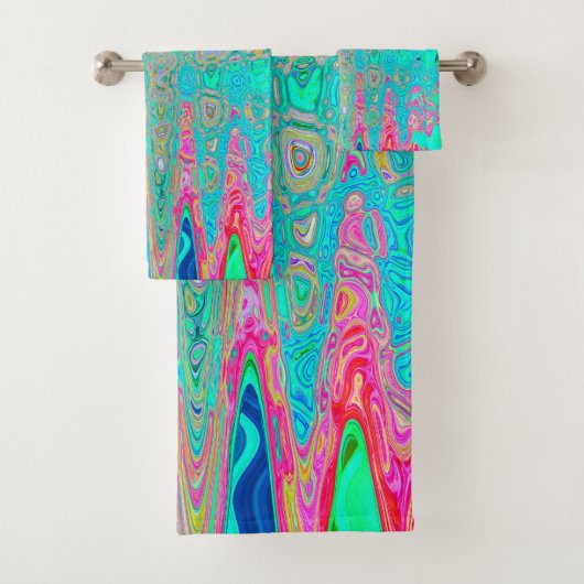 Groovy abstrakte Retro-Regenbogen-Atomwellen Badhandtuch Set (Insitu)