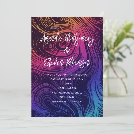 Groovy Abstrakte Wirbel und Circles Pattern Hochze Einladung (Stehend Vorderseite)