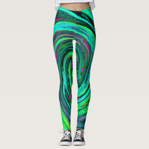 Groovy Abstrakter Retro Grün und Magenta Wirbel Leggings
