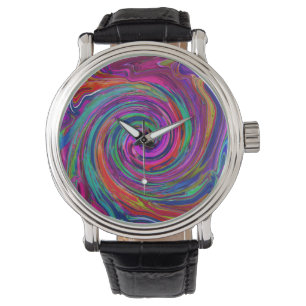Groovy abstrakter Retro-Magenta-Dunkler Regenbogen Armbanduhr