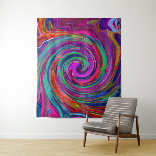Groovy Abstrakter Retro Magenta Dunkler Regenbogen Wandteppich
