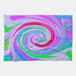 Groovy abstrakter roter Wirbel auf Lila und Rosa Geschirrtuch
