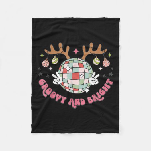 Groovy And Bright Merry Christmas Disco Ball Reind Fleecedecke (Vorderseite)
