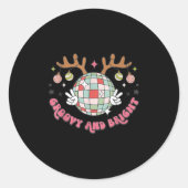 Groovy And Bright Merry Christmas Disco Ball Reind Runder Aufkleber (Vorderseite)