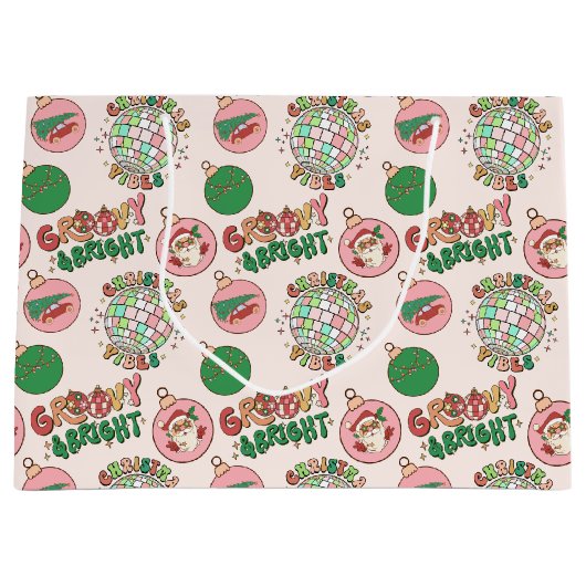 Groovy and Bright Pink and Green Retro Holiday Große Geschenktüte (Vorderseite)