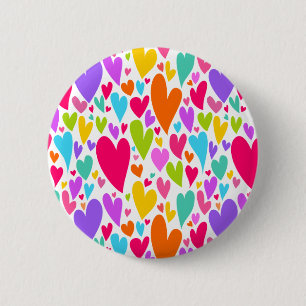 Groovy and Romantic Colorful Hearts Valentine Button