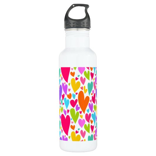 Groovy and Romantic Colorful Hearts Valentine Edelstahlflasche (Vorderseite)