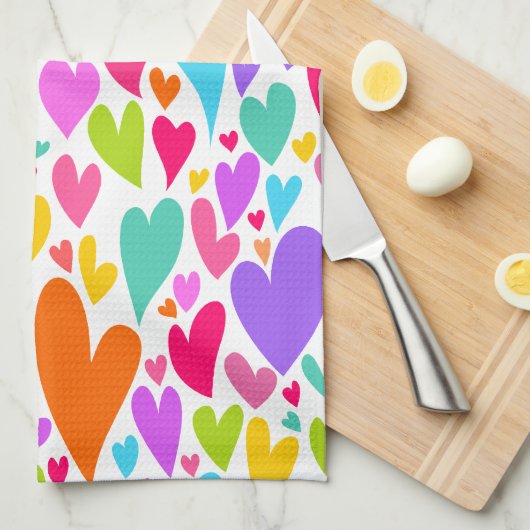Groovy and Romantic Colorful Hearts Valentine Handtuch (Viertel Falte)