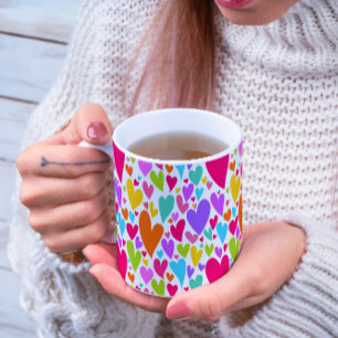 Groovy and Romantic Colorful Hearts Valentine Kaffeetasse