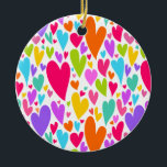 Groovy and Romantic Colorful Hearts Valentine Keramikornament<br><div class="desc">Lassen Sie sich von diesem zauberhaften Geschenk ein zauberhaftes und romantisches, mehrfarbiges Herzmuster verleihen: orangefarbene, grüne, blaue, gelbe, lila und marinierte Herzformen auf weißem Hintergrund! Die lustigen, spielerischen Herzen schaffen ein fröhliches und lebendiges Design, das Liebe und Positivität ausstrahlt. Dieses Herzwärmensmuster ist ideal zum Ausdruck Ihrer Zuneigung und eignet sich...</div>