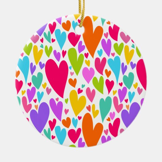 Groovy and Romantic Colorful Hearts Valentine Keramikornament (Vorne)