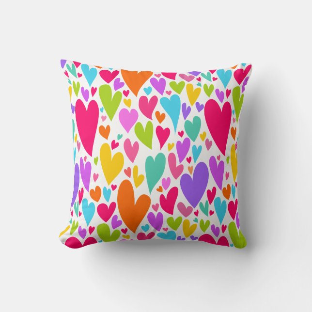 Groovy and Romantic Colorful Hearts Valentine Kissen (Vorderseite)