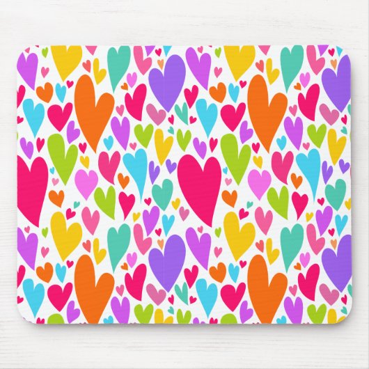 Groovy and Romantic Colorful Hearts Valentine Mousepad (Vorne)