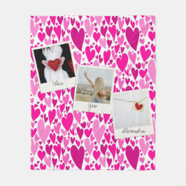 Groovy and Romantic Pink Hearts Valentine Foto Fleecedecke