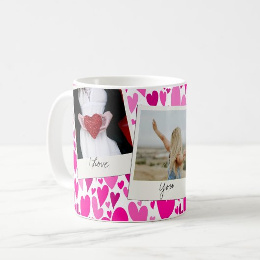 Groovy and Romantic Pink Hearts Valentine Foto Kaffeetasse (Vorderseite Links)