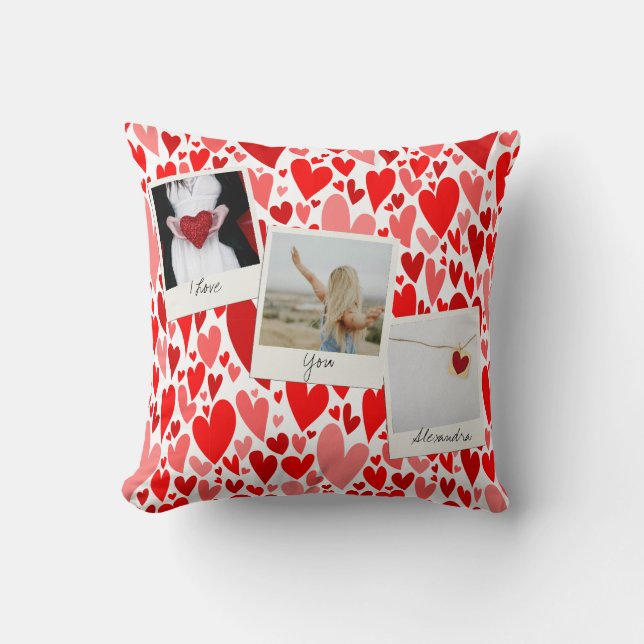 Groovy and Romantic Red Hearts Valentine Foto Kissen (Vorderseite)