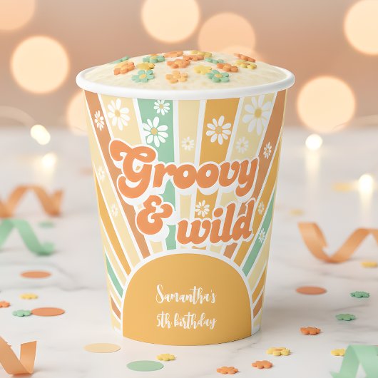 Groovy and wild Retro sun Kindergeburtstag Pappbecher