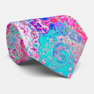 Groovy Aqua Blau und Pink Abstracter Retro-Strudel Krawatte
