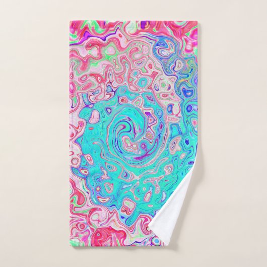 Groovy Aqua Blau und Rosa Abstrakt Retro Swirl Badhandtuch Set (Handtuch)