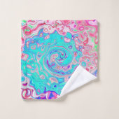 Groovy Aqua Blau und Rosa Abstrakt Retro Swirl Badhandtuch Set (Waschlappen)