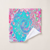 Groovy Aqua Blau und Rosa Abstrakt Retro Swirl Badhandtuch Set (Waschlappen)