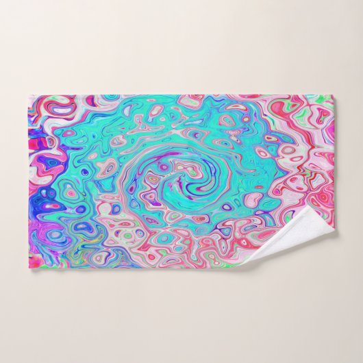 Groovy Aqua Blau und Rosa Abstrakt Retro Swirl Badhandtuch Set (Handtuch)