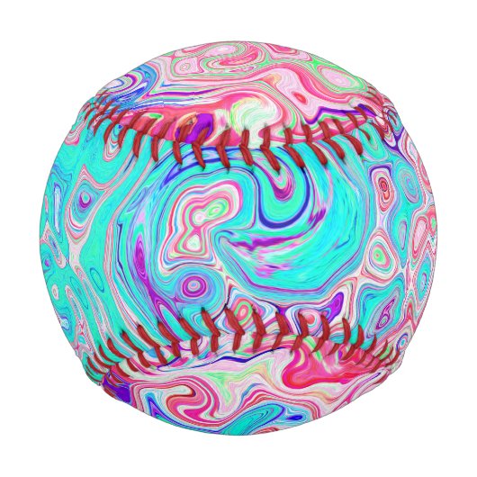Groovy Aqua Blau und Rosa Abstrakt Retro Swirl Baseball (Vorderseite)